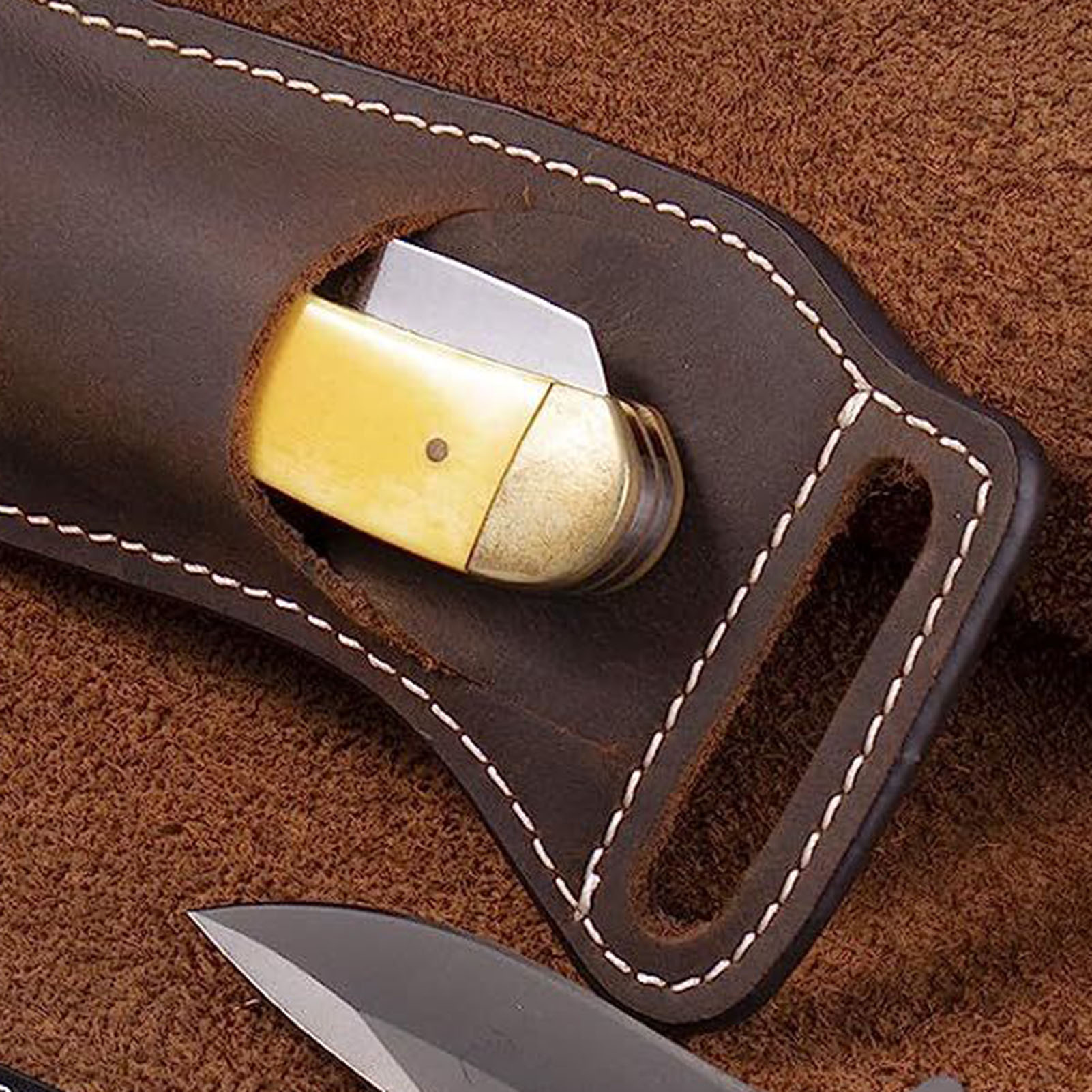 حقيبة خصر جلدية بنية للسكاكين  - مراجعة Edc Carry Belt Leather وسعره